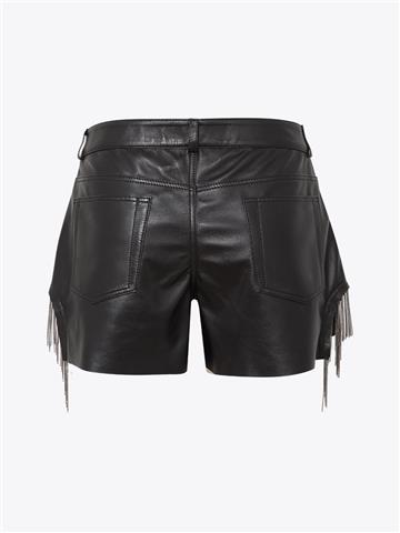 Aksesuar Detaylı Mini Deri Şort - Siyah