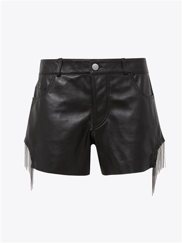 Aksesuar Detaylı Mini Deri Şort - Siyah