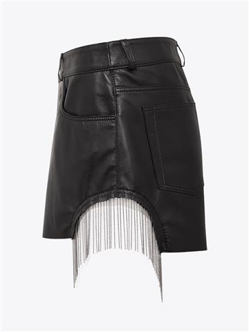 Aksesuar Detaylı Mini Deri Şort - Siyah