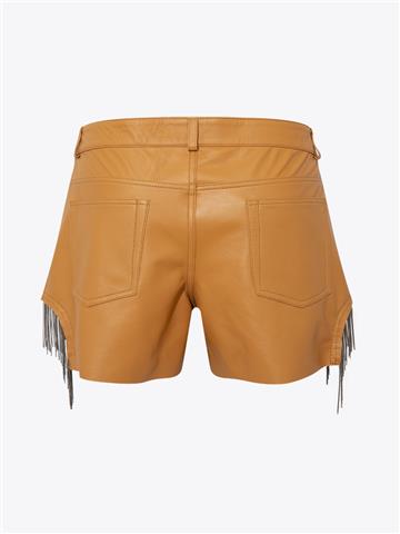 Aksesuar Detaylı Mini Deri Şort - Taba