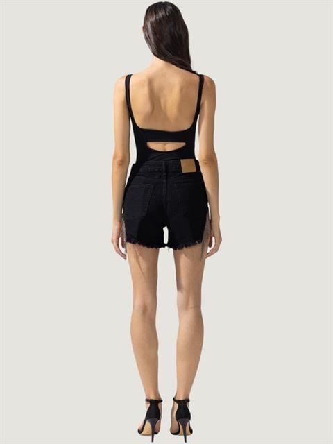 Aksesuar Detaylı Mini Jean Şort - Siyah