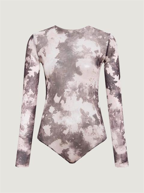 Alttan Çıtçıtlı Dövme Desenli Transparan Tül Body - Batik