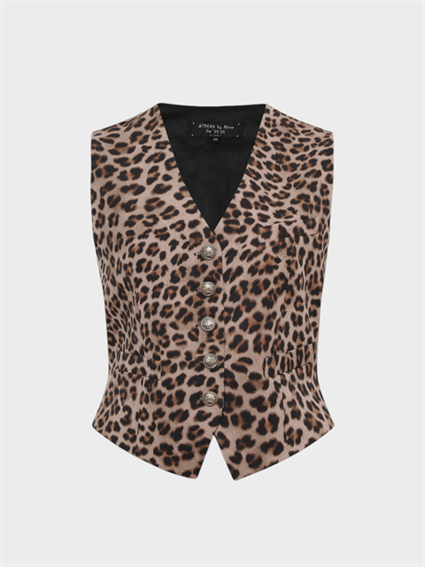 Antik Gold Düğmeli Şık Yelek - Leopar