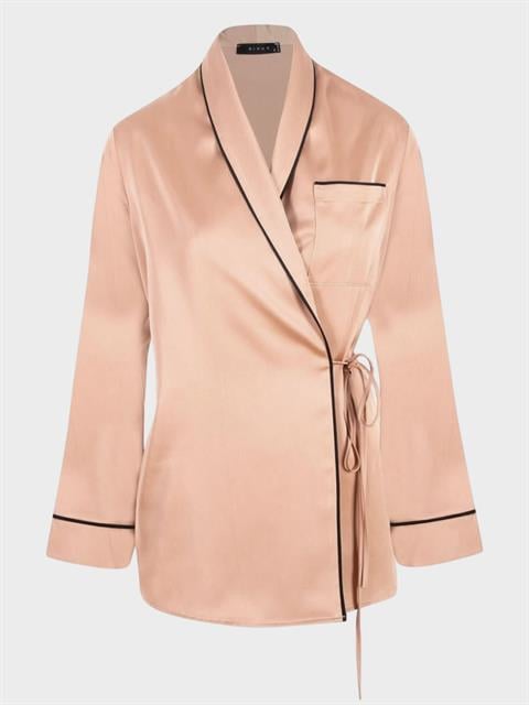 Anvelop Kapama Saten Pijama Ceket - Camel
