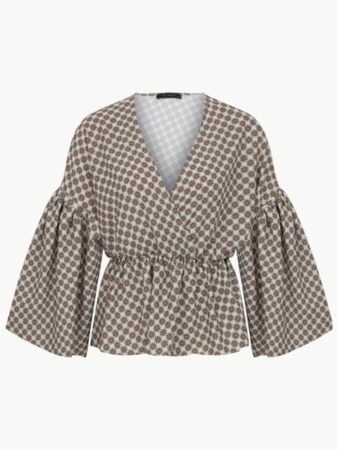 Anvelop Kesim Beli Lastikli Bluz - Desenli