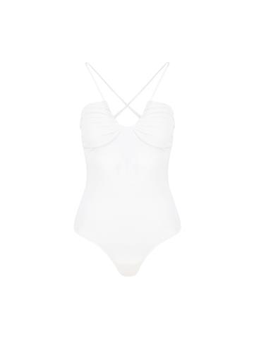 Askı Detaylı Drapeli Body - Ekru