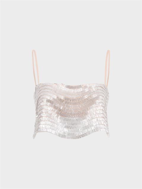 Askılı Boru Pullu Kısa Crop Şık Bluz - Gümüş