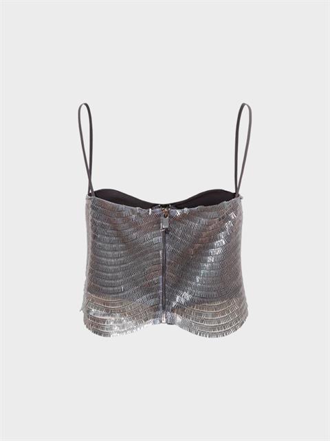 Askılı Boru Pullu Uzun Crop Şık Bluz - Antrasit