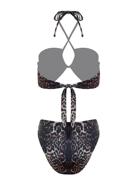 Bağlamalı Straplez Bikini Takımı - Leopar