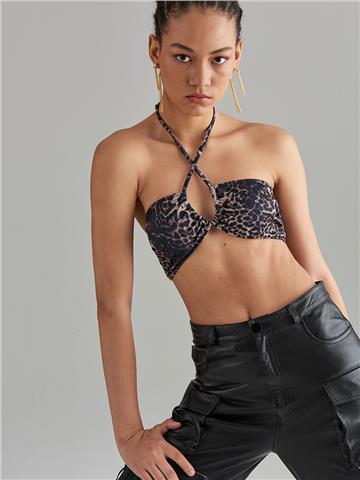 Bağlamalı Straplez Bikini Takımı - Leopar