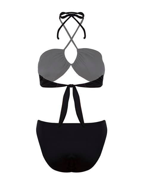 Bağlamalı Straplez Bikini Takımı - Siyah