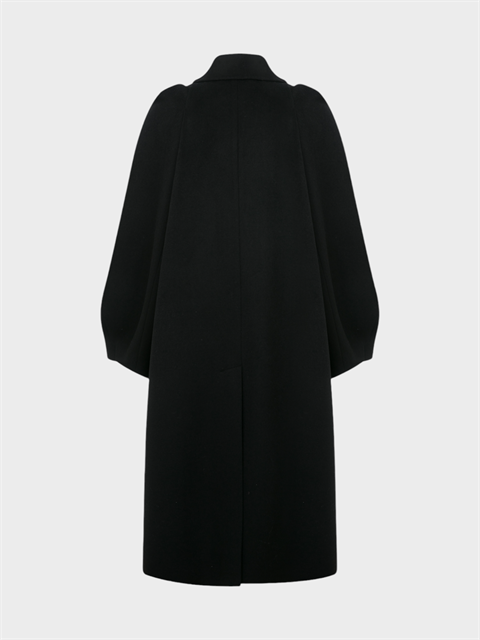 Balon Kollu Uzun Kaşe Mont - Siyah