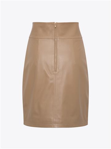 Bel Detaylı Deri Etek - Bal Köpüğü
