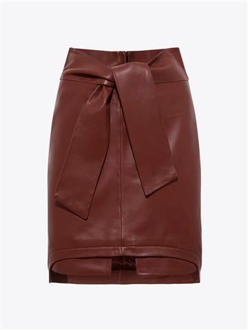 Bel Detaylı Deri Etek - Bordo