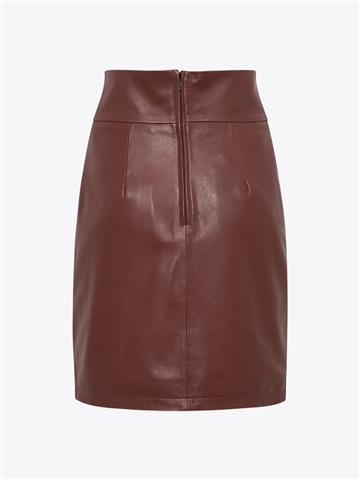 Bel Detaylı Deri Etek - Bordo