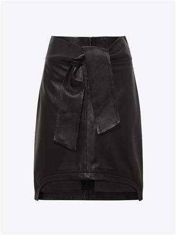 Bel Detaylı Deri Etek - Siyah