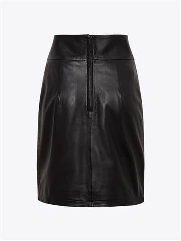 Bel Detaylı Deri Etek - Siyah