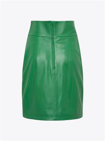 Bel Detaylı Deri Etek - Yeşil