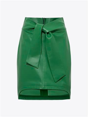 Bel Detaylı Deri Etek - Yeşil