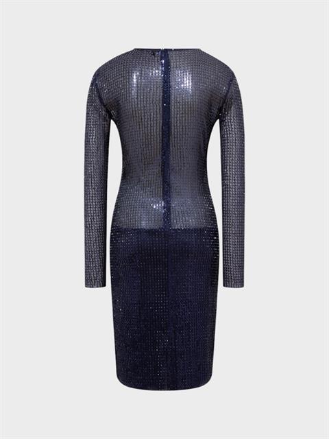 Belden Bağlama Detaylı Transparan Kısa Elbise - Lacivert