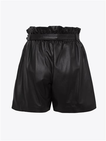 Beli Kemerli Deri Şort - Siyah