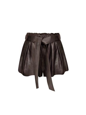 Beli Kuşaklı Deri Şort - Acı Kahve