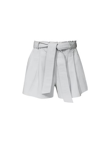 Beli Kuşaklı Deri Şort - Beyaz