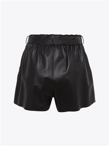 Beli Kuşaklı Deri Şort - Siyah