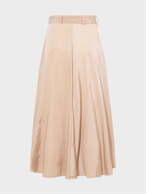 Beli Kuşaklı Fermuarlı Yırtmaç Detaylı Cepli Etek - Bej