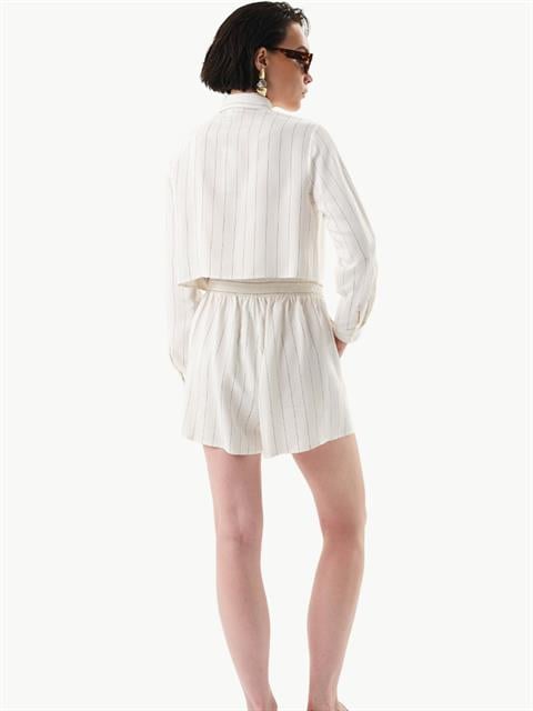 Beli Kuşaklı Viskon Şort - Çizgili