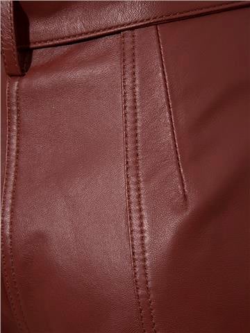 Beli Kuşaklı Yüksek Bel Deri Pantolon - Bordo