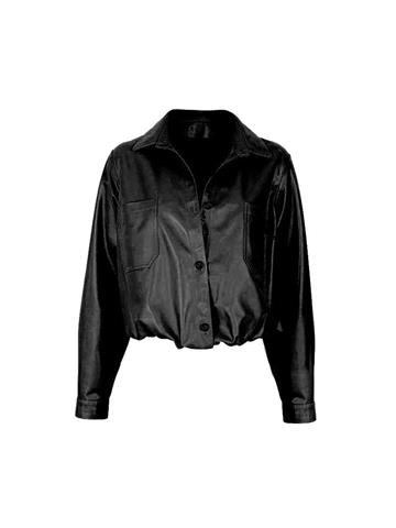 Beli Lastikli Anvelop Kesim Deri Gömlek - Siyah