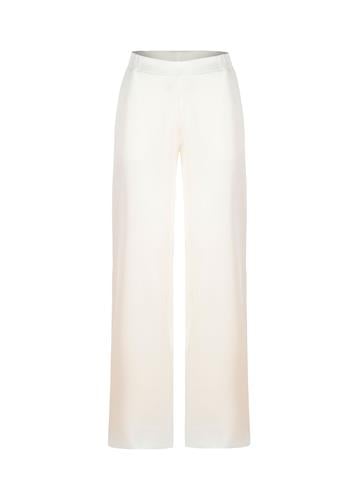 Beli Lastikli Bol Paça Saten Pantolon - Ekru