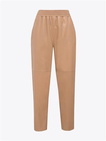 Beli Lastikli Deri Pantolon - Nude