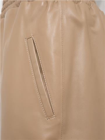 Beli Lastikli Deri Pantolon - Nude