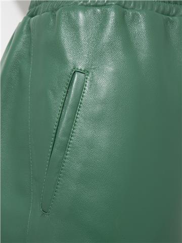Beli Lastikli Deri Pantolon - Yeşil