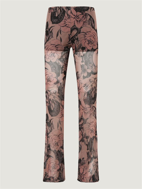 Beli Lastikli Flare Fit Tül Pantolon - Dövme Desenli