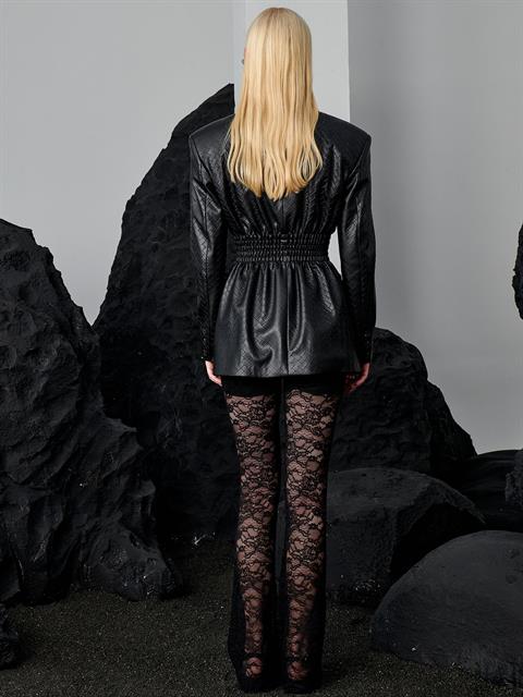 Beli Lastikli İçi Astarlı İspanyol Kesim Dantel Pantolon - Siyah