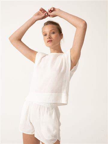 Beli Lastikli Koton Şort - Ekru