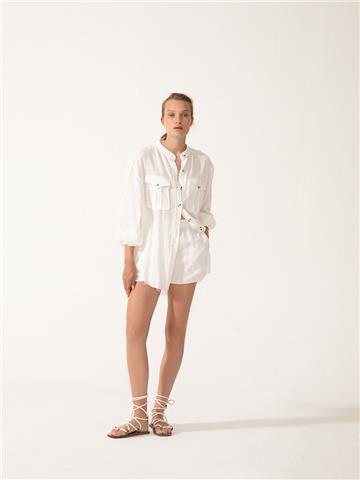 Beli Lastikli Koton Şort - Ekru