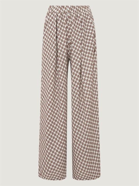 Beli Lastikli Önü Pileli Dökümlü Pantolon - Desenli
