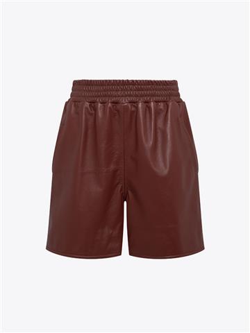 Beli Lastikli Deri Şort - Bordo