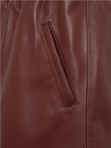 Beli Lastikli Deri Şort - Bordo