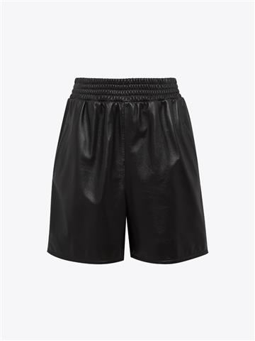 Beli Lastikli Deri Şort - Siyah
