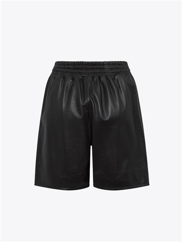 Beli Lastikli Deri Şort - Siyah