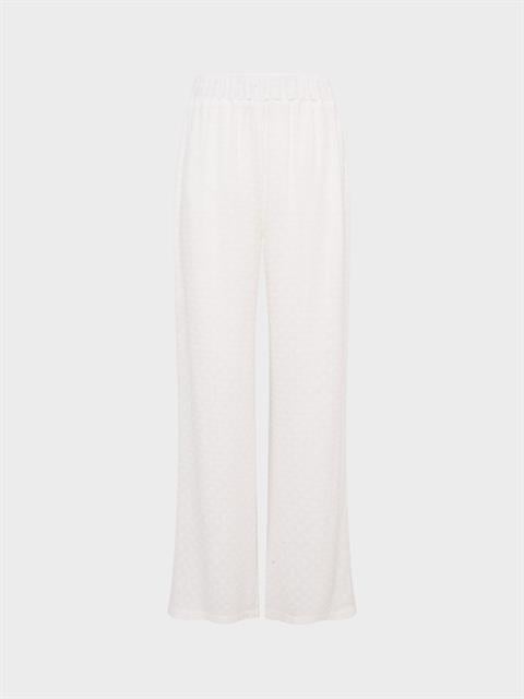 Beli Lastikli ve Kumaşı Dokulu Bol Paça Pantolon - Beyaz