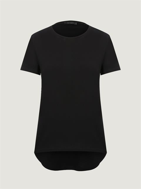 Bisiklet Yaka Arkası Uzun T-Shirt - Siyah