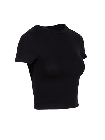Bisiklet Yaka Basic Crop T-Shirt - Siyah