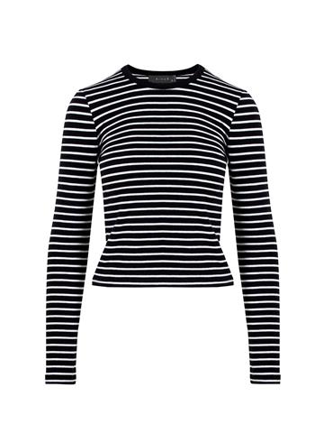 Bisiklet Yaka Uzun Kol Çizgili Basic T-Shirt - Çizgili