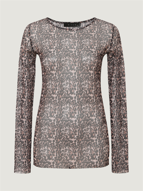 Bisiklet Yaka Uzun Kol Tül Bluz - Leopar Desenli